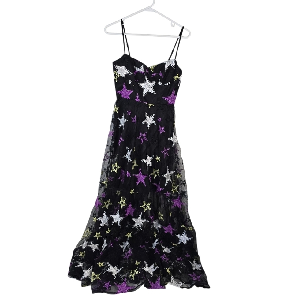 NWT Zendaya X Aqua Embroidered Star Gown Semi Sheer XS Black Purple Formal - Picture 2 of 15